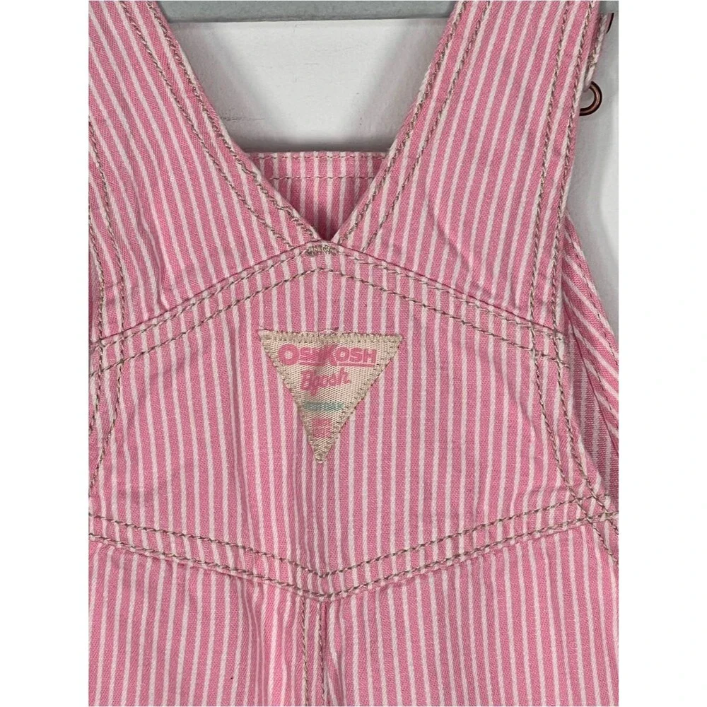 OshKosh B’gosh Pink White Railroad Stripe Embroidered Butterfly Coveralls 5T